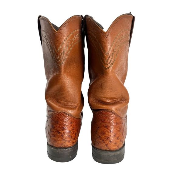 Justin 3186 Men's Exotic Roper Boot with Cognac Full Quill Ostrich & a Roper Toe - Picture 9 of 11